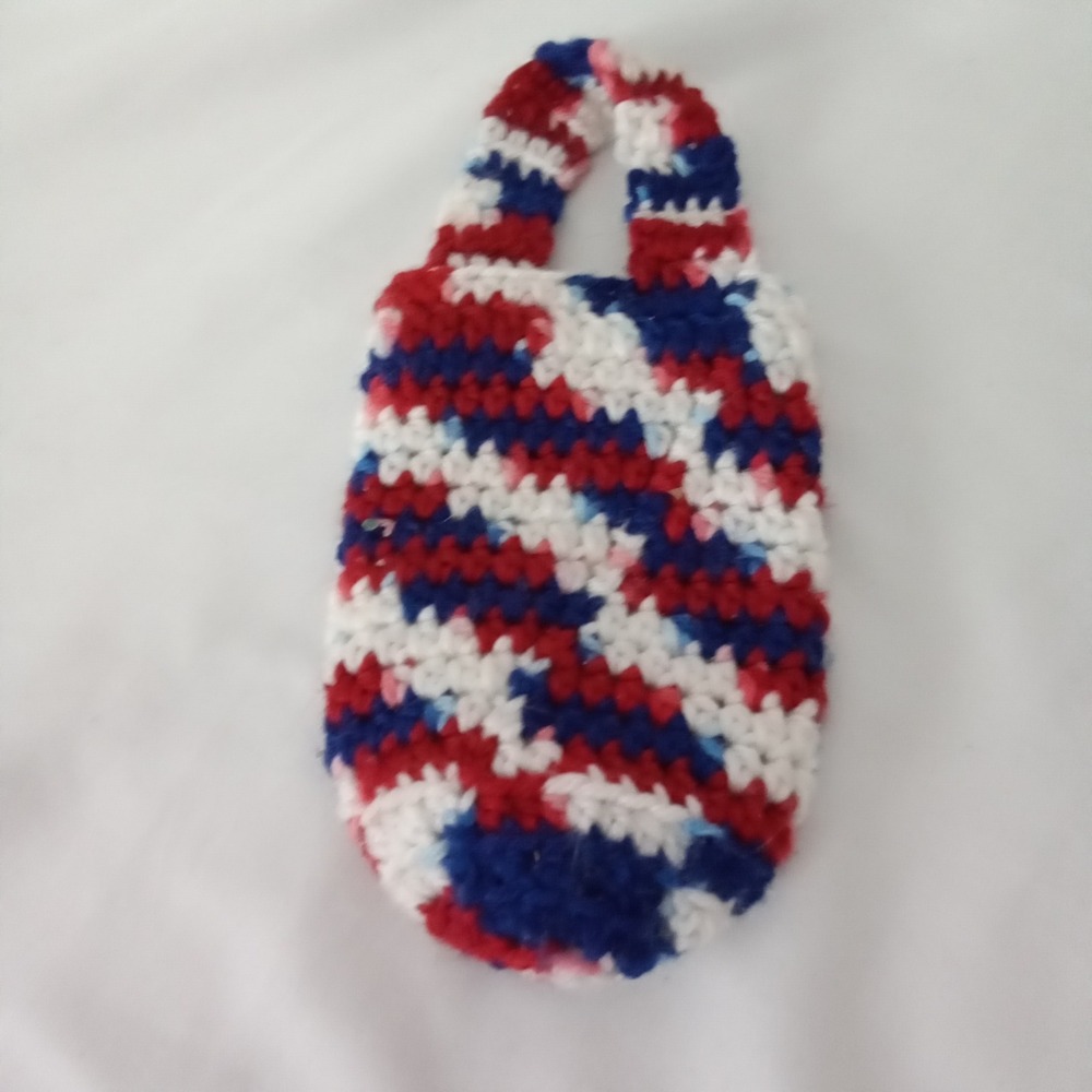Handmade Crochet Mini Pouch Red White Blue Patriotic Striped Small Bag Accessory